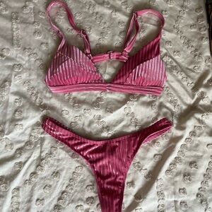 Pink Ribbed Bikini Set